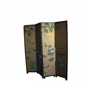 Paravento chinês do ano 1900 com motivo floral pintado